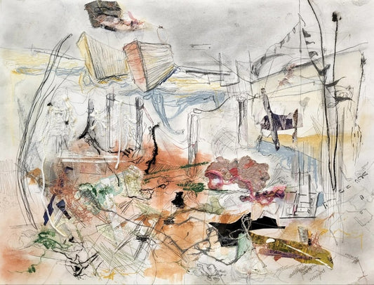 Reimprinting the Harbor: Approaching the Port, 2023, mixed media, 22 x 28 in. / 55.88 x 71.12 cm.
