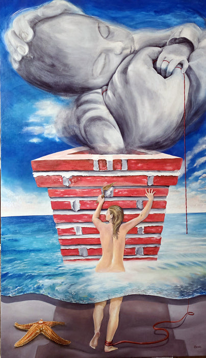An Inevitable Truth, 2024, oil and silk string, 55 x 32 in. / 139.7 x 81.28 cm.