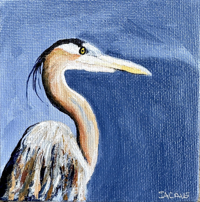Heron's Ghost, 2023, acrylic on canvas, 4 x 4 in. / 10.16 x 10.16 cm.