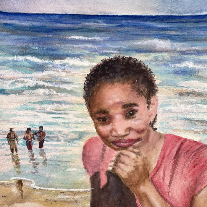 Baptism on the Mediterranean, 2024, watercolor, 11 x 11 in. / 27.94 x 27.94 cm.