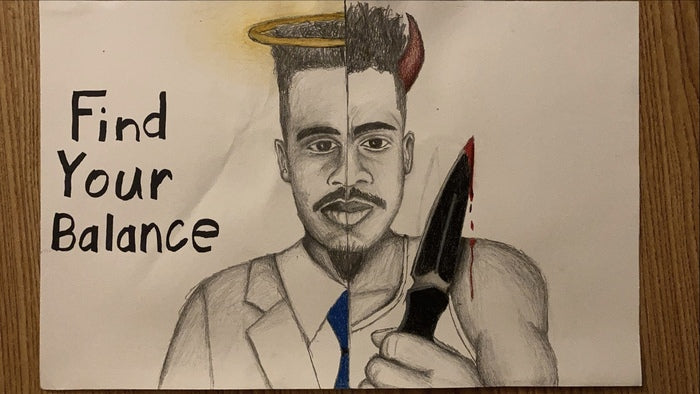 A Well Balanced Self Portrait, 2017, pencil, 10.5 x 16 in. / 26.67 x 40.64 cm.