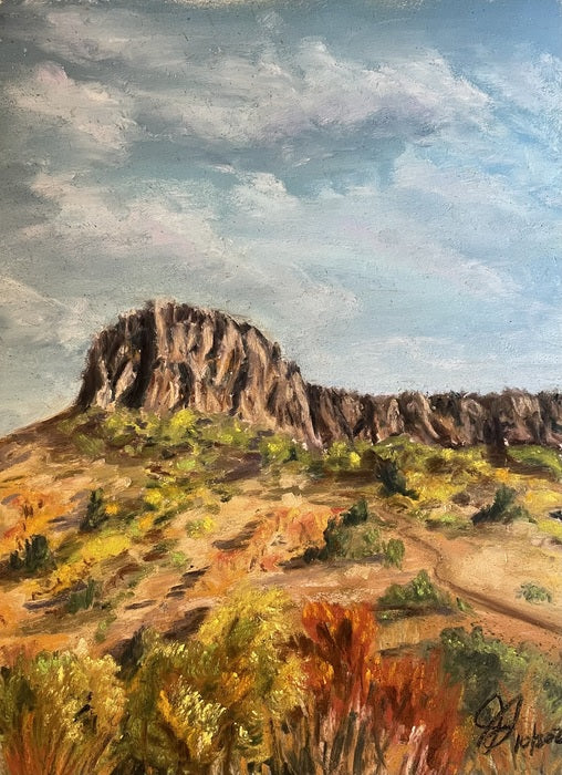 South Table Mountain in Golden Colorado, 2023, soft pastels, 8 x 10 in. / 20.32 x 25.4 cm.