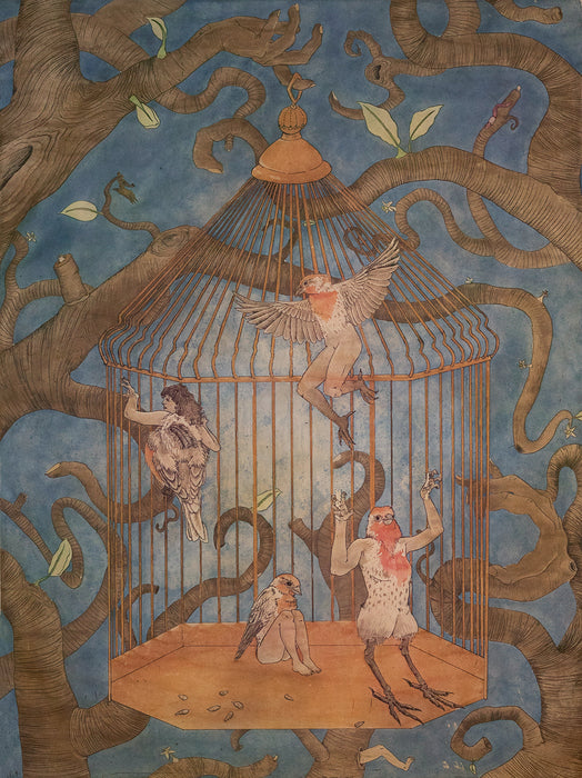 I May Forget How To Fly, 2023, etching, 24 x 18 in. / 60.96 x 45.72 cm.