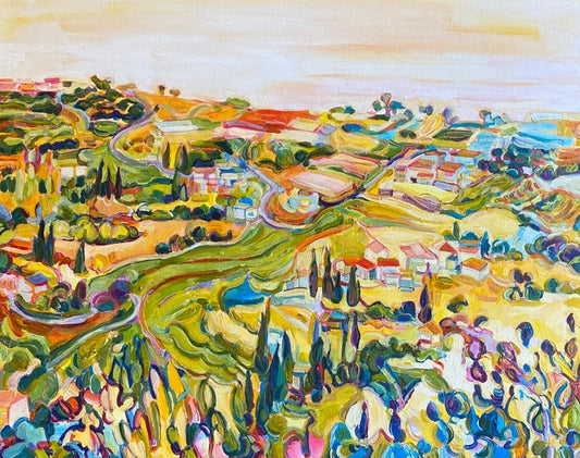 Evening Sea; Samos, Greece, 2023, acrylic on canvas, 24 x 30 in. / 60.96 x 76.2 cm.