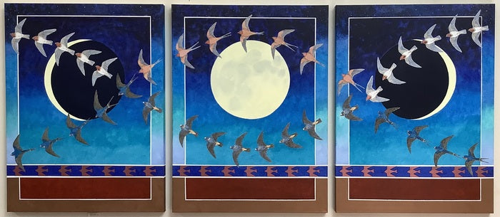 May Migration, 2024, acrylic on canvas, 48 x 108 in. / 121.92 x 274.32 cm.