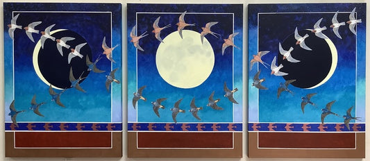 May Migration, 2024, acrylic on canvas, 48 x 108 in. / 121.92 x 274.32 cm.