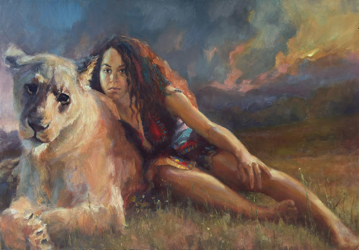 Lioness, 2024, oil on cradled gesso board, 20 x 30 in. / 50.8 x 76.2 cm.