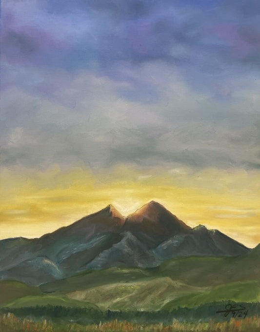 Longs Peak from Berthoud Colorado, 2024, soft pastels, 14 x 11 in. / 35.56 x 27.94 cm.