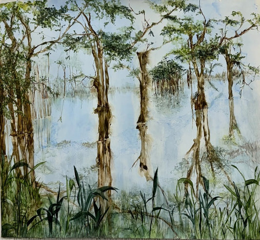 Reflections, 2024, watercolor on yupo paper, 60 x 60 in. / 152.4 x 152.4 cm.