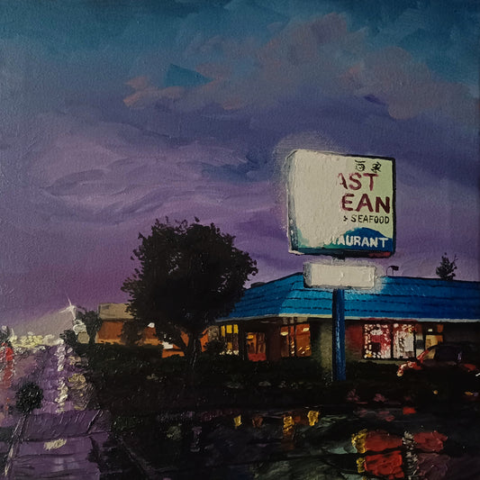 East Ocean At Dusk, 2024, oil on canvas, 15 x 15 in. / 38.1 x 38.1 cm.