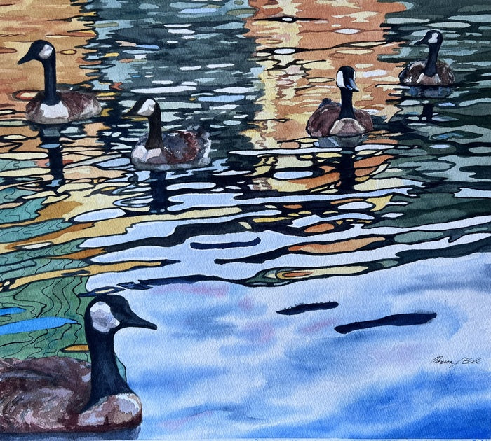 Snow Birds, 2024, watercolor, 14 x 18 in. / 35.56 x 45.72 cm.