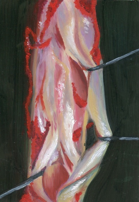 Here & There, 2024, oil on tempered hardboard, 7 x 5 in. / 17.78 x 12.7 cm.