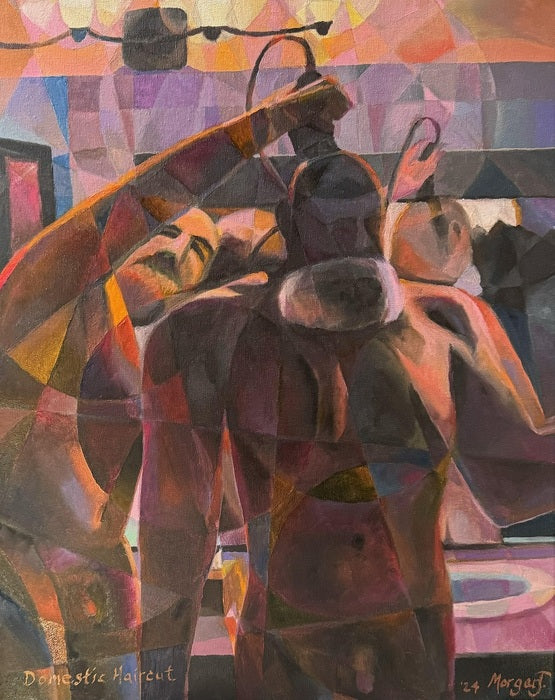 Domestic Haircut, 2024, oil on canvas, 20 x 16 in. / 50.8 x 40.64 cm.