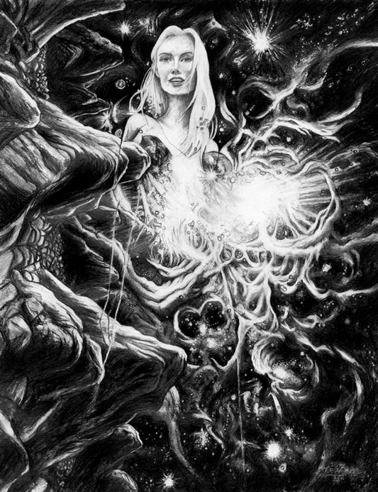 Gate of Heaven - Galactic Star Burst, 2025, graphite pencil on paper, 20 x 16 in. / 50.8 x 40.64 cm.
