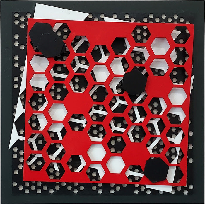 Stochastic #1, 2024, shaped painting on birch panel, 12 x 12 in. / 30.48 x 30.48 cm.