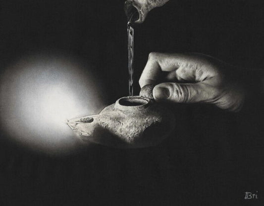 "More Oil", 2024, charcoal, 11 x 8.5 in. / 27.94 x 21.59 cm.