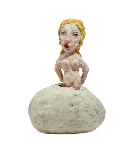 Egg Rebirth Circle of Life Series: Youth and Wisdom, 2023, ceramic, 12.5 x 9 x 4 in. / 31.75 x 22.86 x 10.16 cm.