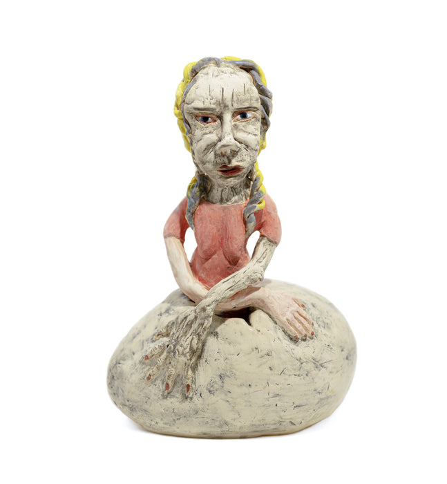 Egg Rebirth Circle of Life Series: Youth and Wisdom, 2023, ceramic, 12.5 x 9 x 4 in. / 31.75 x 22.86 x 10.16 cm.