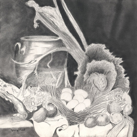 Potluck, 2024, graphite, 12 x 12 in. / 30.48 x 30.48 cm.