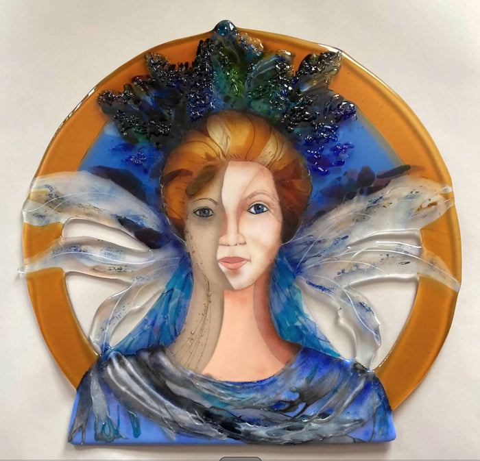Goddess, 2024, glass and stainless steel, 24 x 24 in. / 60.96 x 60.96 cm.