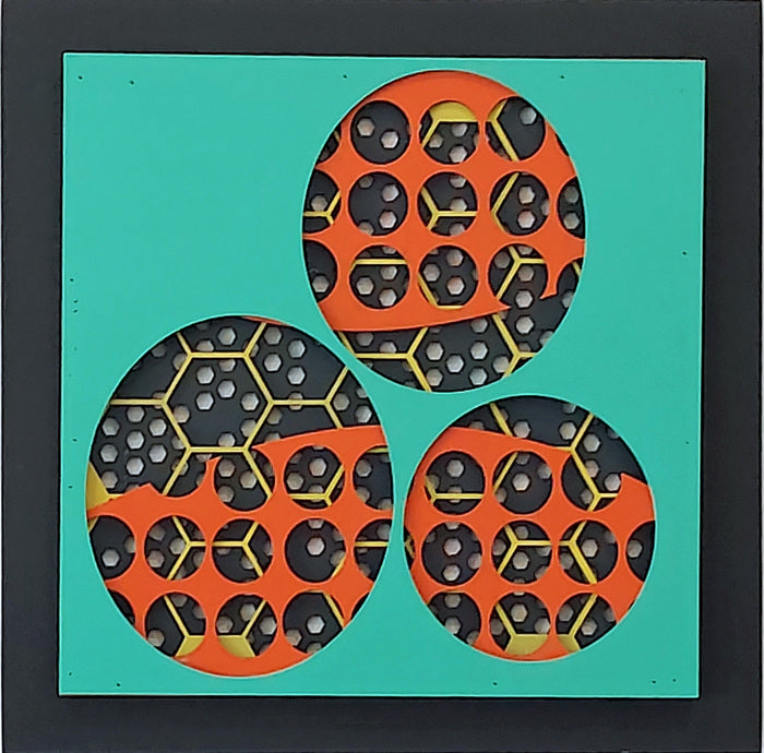 Stochastic #7 - Burrows, 2025, spray painted shaped wood panel, 12 x 12 in. / 30.48 x 30.48 cm.