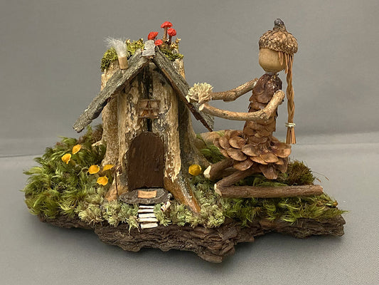 Making of a Fairy House, 2025, material from nature, 4 x 6.5 x 3 in. / 10.16 x 16.51 x 7.62 cm.
