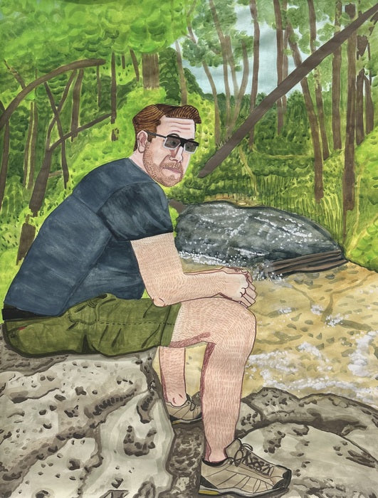 Contemplation Creek, 2024, watercolor and gouache on paper, 24 x 18 in. / 60.96 x 45.72 cm.