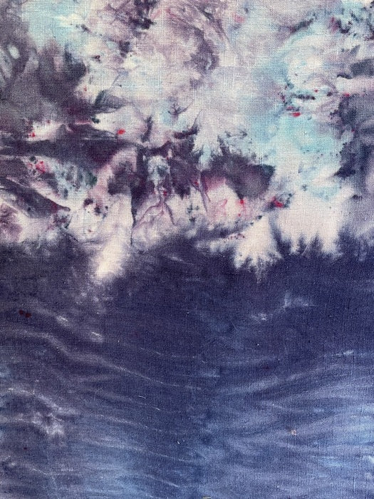 Hudson Ice, 2024, shibori and ice dyed hemp, 20 x 16 in. / 50.8 x 40.64 cm.