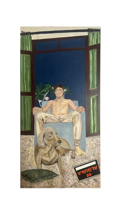 La Entrevista, 2025, acrylic paint on heavyweight cotton, 72 x 36 in. / 182.88 x 91.44 cm.