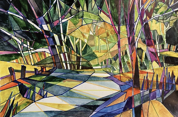 FRACTURED PATHWAY, 2025, watercolor, 12 x 18 in. / 30.48 x 45.72 cm.