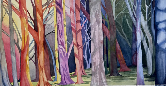 Rainbow Forrest, 2025, watercolor, 29 x 15 in. / 73.66 x 38.1 cm.