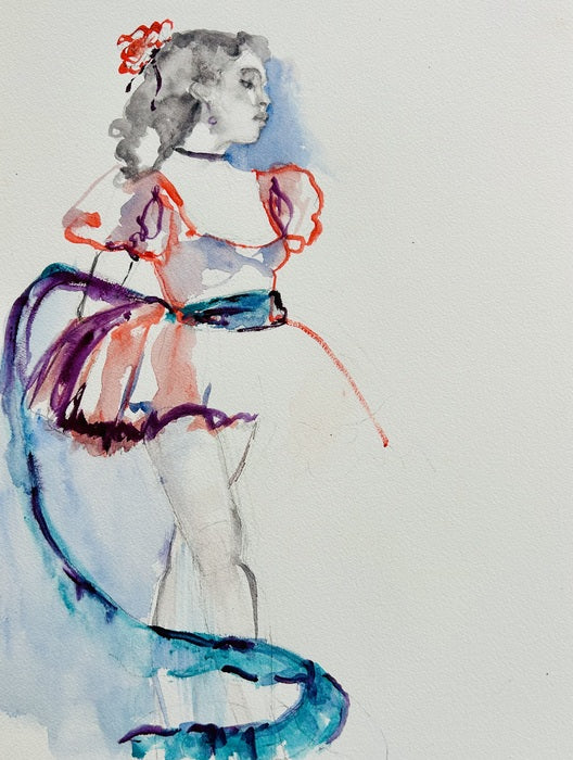 Edgar’s Girl II, 2025, watercolor, 29 x 15 in. / 73.66 x 38.1 cm.