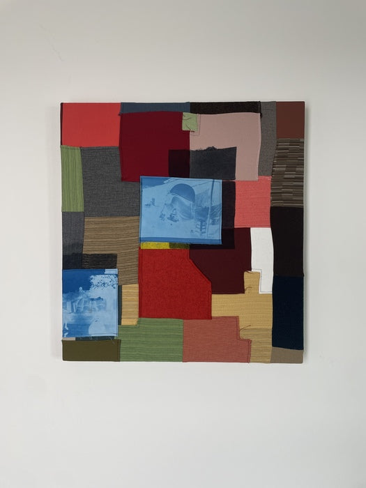 Keep Driving: Untitled 2, 2025, upcycled fabric and upholstery samples, 36 x 40 in. / 91.44 x 101.6 cm.