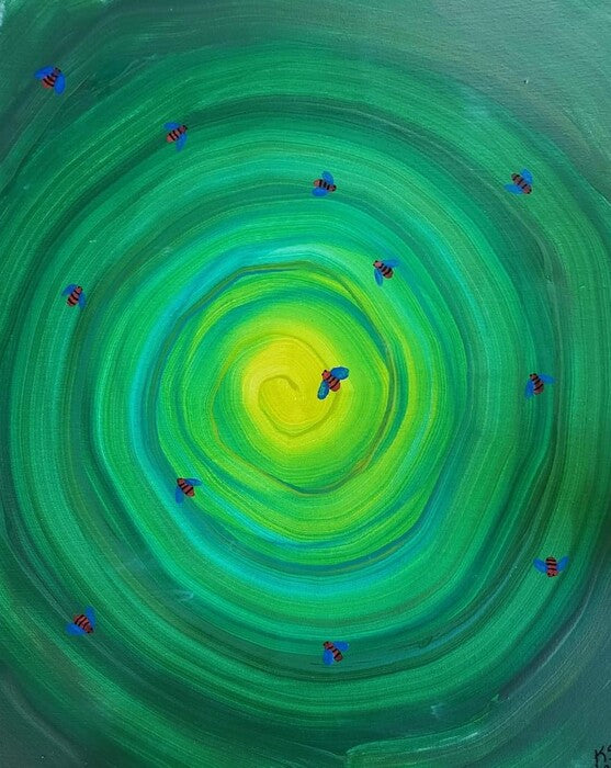 Swarmed, 2022, acrylic on canvas, 14 x 18 in. / 35.56 x 45.72 cm.