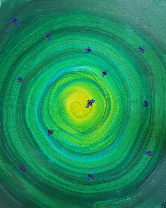 Swarmed, 2022, acrylic on canvas, 14 x 18 in. / 35.56 x 45.72 cm.