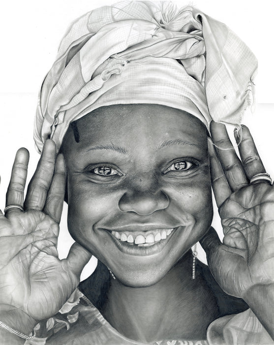 The Girl from Gambia, 2025, graphite, 16 x 20 in. / 40.64 x 50.8 cm.