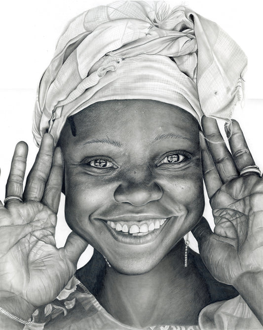 The Girl from Gambia, 2025, graphite, 16 x 20 in. / 40.64 x 50.8 cm.