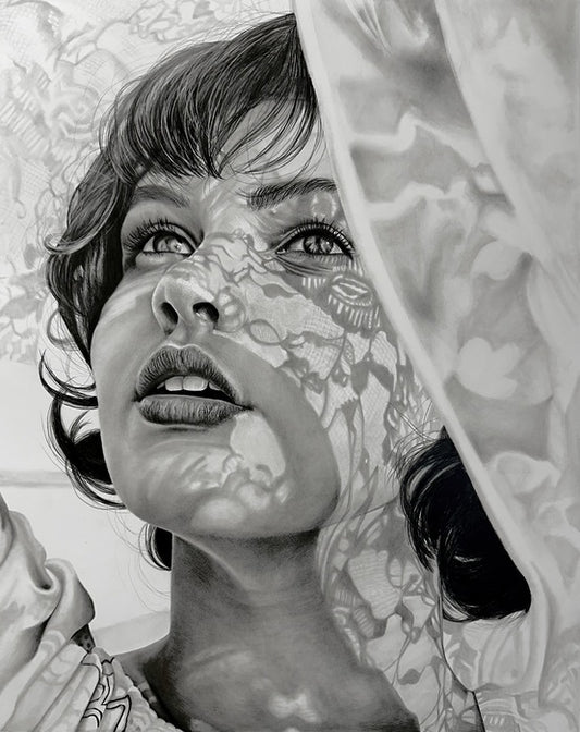 Woman in Lace, 2024, graphite, 16 x 20 in. / 40.64 x 50.8 cm.