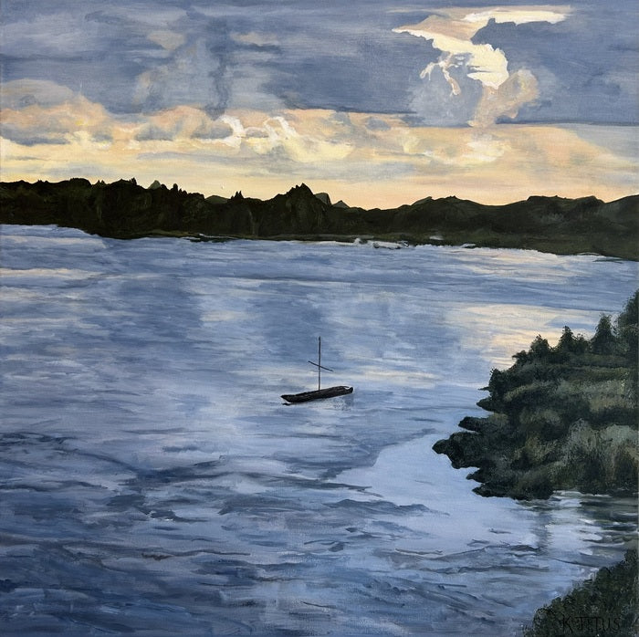 Ghost Boat on the Loire, 2025, acrylic, 36 x 36 in. / 91.44 x 91.44 cm.