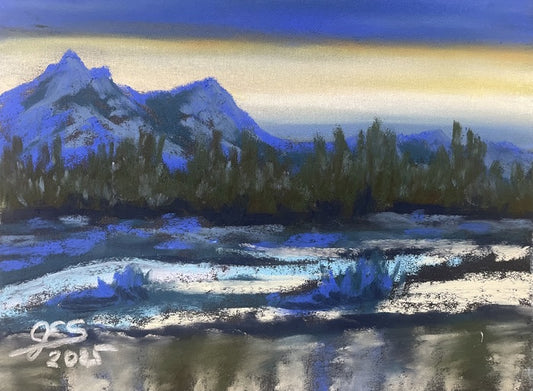 Winter Morning, 2025, soft pastels, 5 x 7 in. / 12.7 x 17.78 cm.