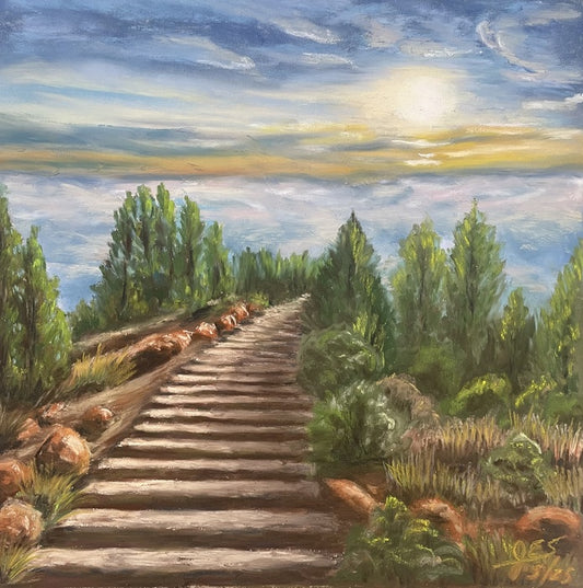 Manitou Springs Incline, 2025, soft pastels, 12 x 12 in. / 30.48 x 30.48 cm.