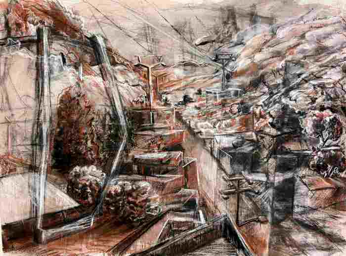 Red Line, 2024, mixed media, 20 x 28 in. / 50.8 x 71.12 cm.