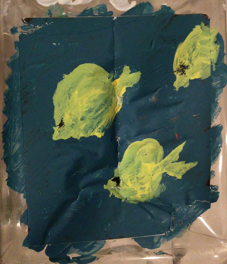 Yellow Tang, 2019, acrylic on plastic container, 12 x 12 in. / 30.48 x 30.48 cm.