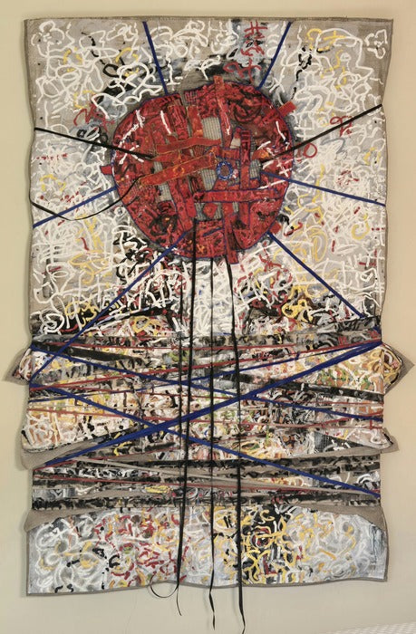 Blood Moon, 2025, mixed media on silk surface linen, 62 x 41 in. / 157.48 x 104.14 cm.