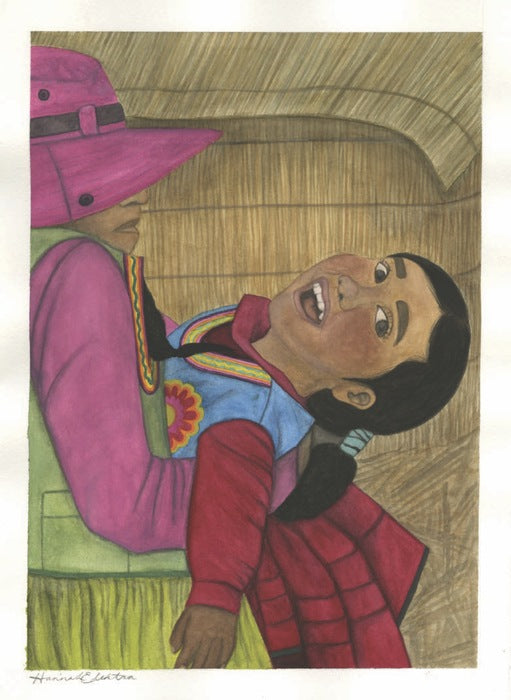 Uros Girls, 2024, watercolor on paper, 15 x 22 in. / 38.1 x 55.88 cm.