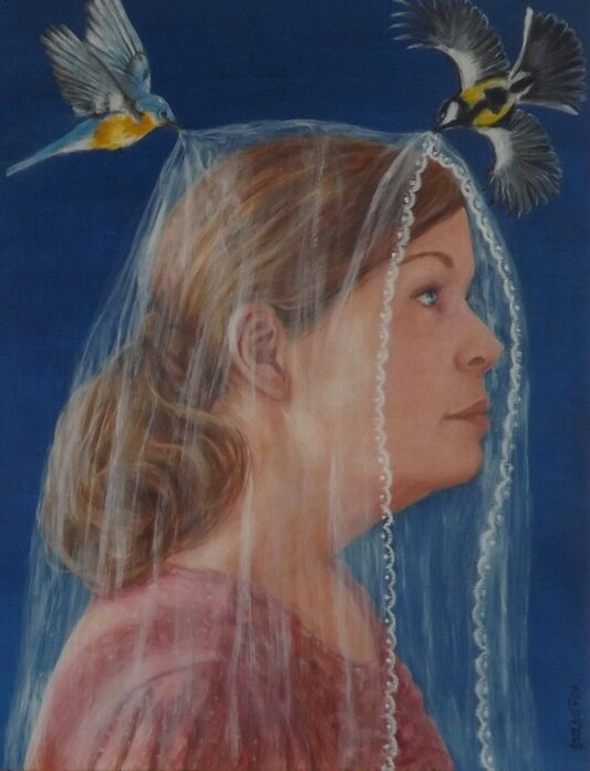 Veiled Intention, 2025, egg tempura, 12 x 9 in. / 30.48 x 22.86 cm.