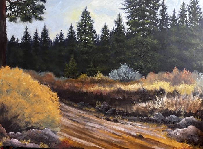 A Walk in the Forest, 2024, oil on canvas, 36 x 48 in. / 91.44 x 121.92 cm.