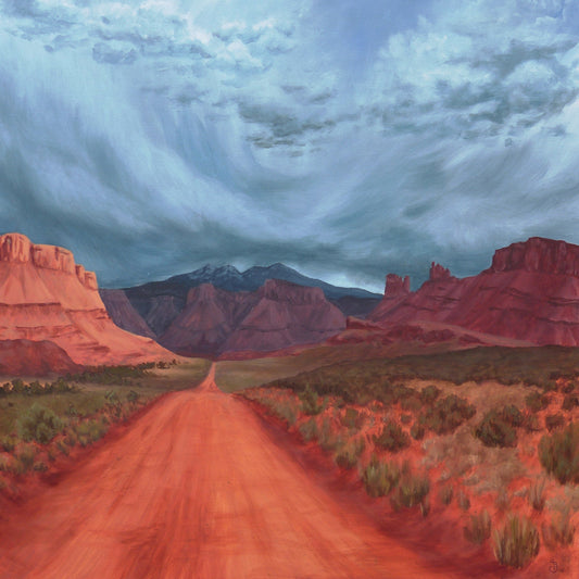 Storms Over Castle Valley, 2022, acrylic, 36 x 36 in. / 91.44 x 91.44 cm.
