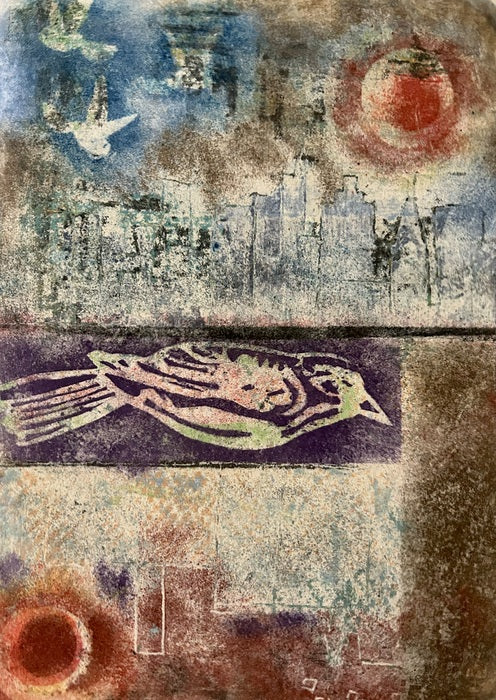 City Birds, 2025, monoprint, 18 x 16 in. / 45.72 x 40.64 cm.