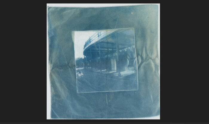 Entry Way, 2024, cyanotype print on cloth, 12 x 12 in. / 30.48 x 30.48 cm.